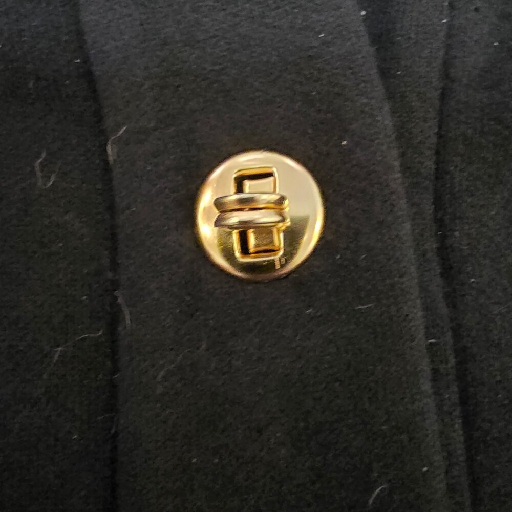 St. John Black Size M Sweater Gold Twist Lock Buttons Mandarin Collar Academia - Picture 9 of 12